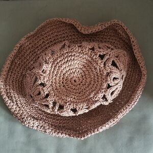 Free People crochet sun hat in dusty rose